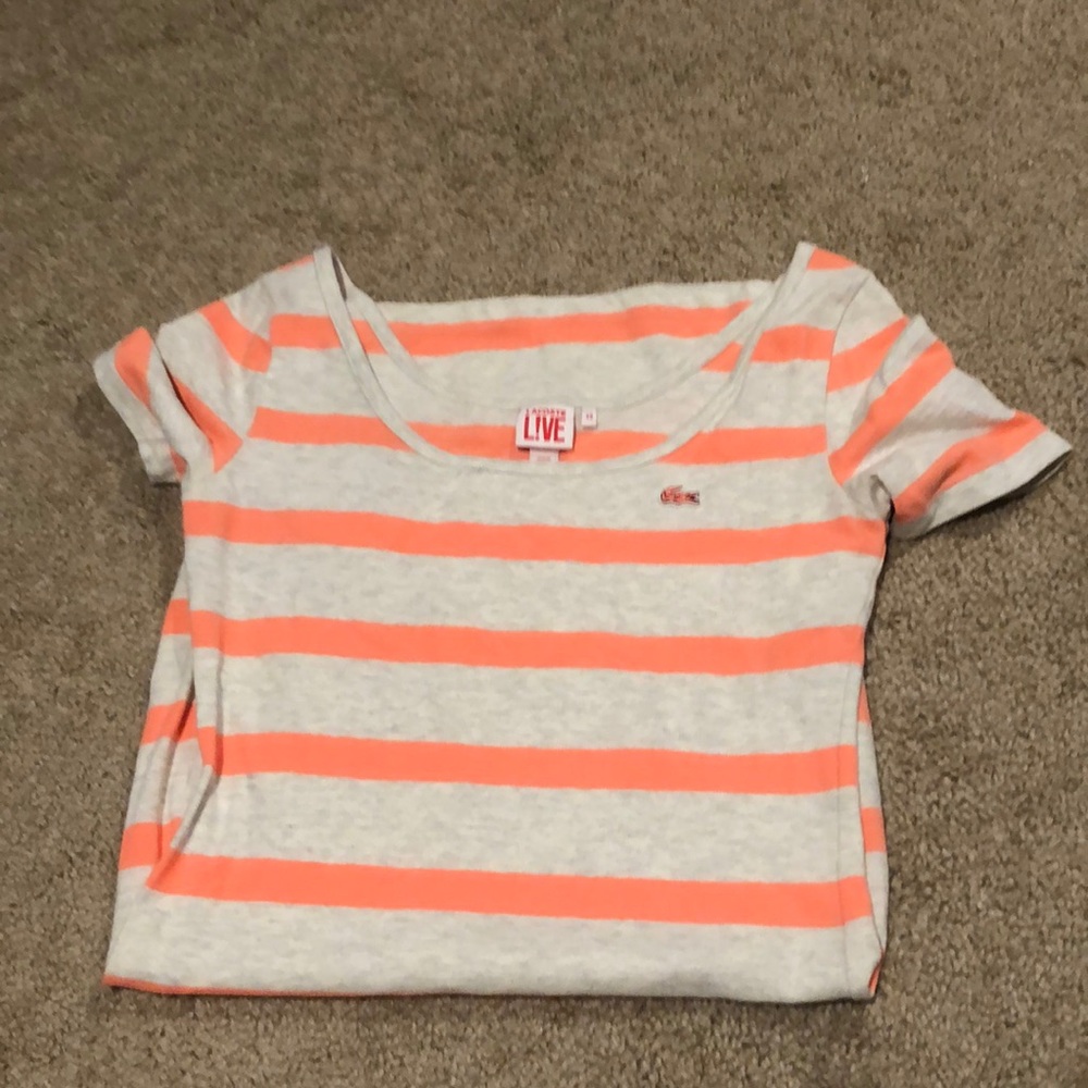 Lacoste Women's Striped Midi Dress in Light Gray and Coral